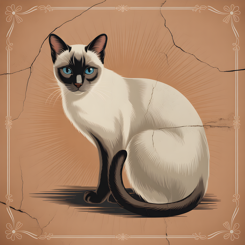 Siamese Cat with Blue Eyes Vintage Square Wall Art