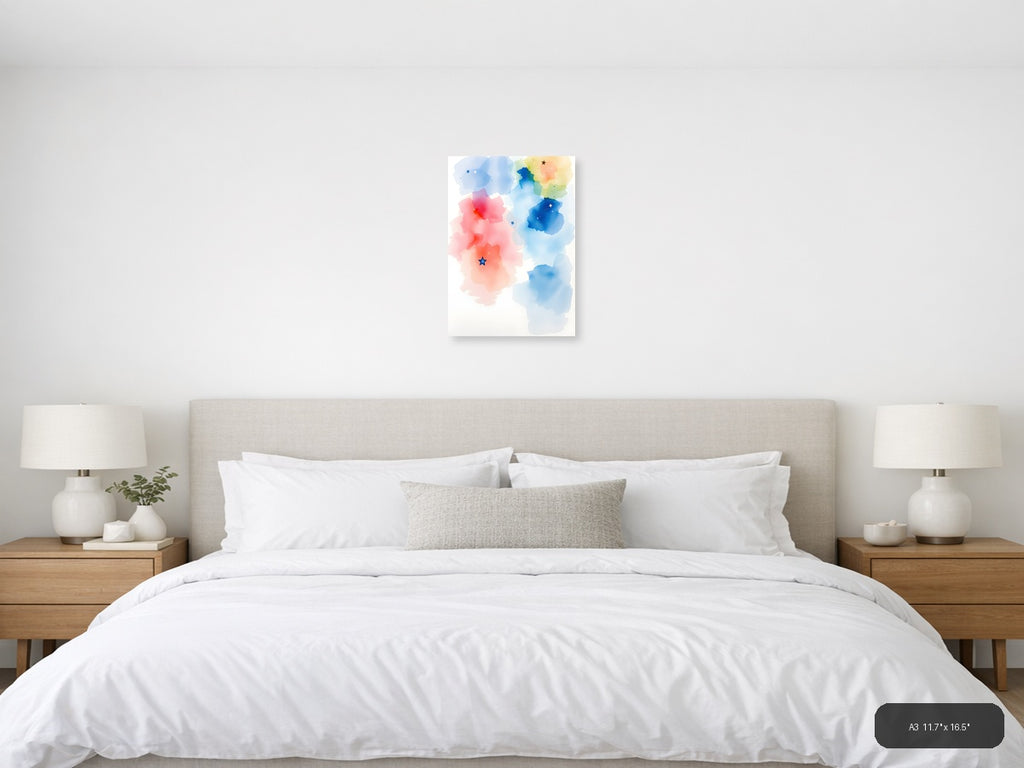 Abstract Watercolor Map with Stars Wall Art — A3 / Bedroom