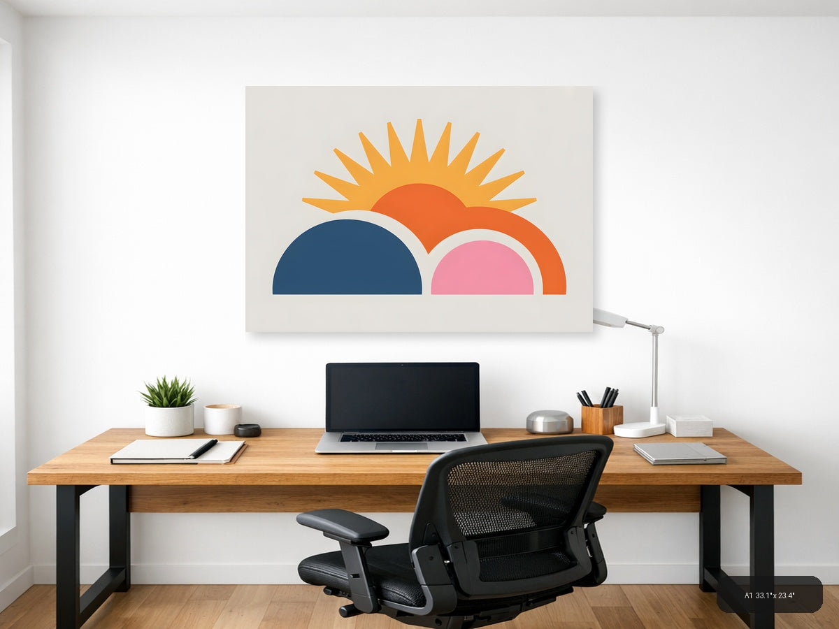Minimalist Sunrise with Layered Semicircles Wall Art — A1 / Office