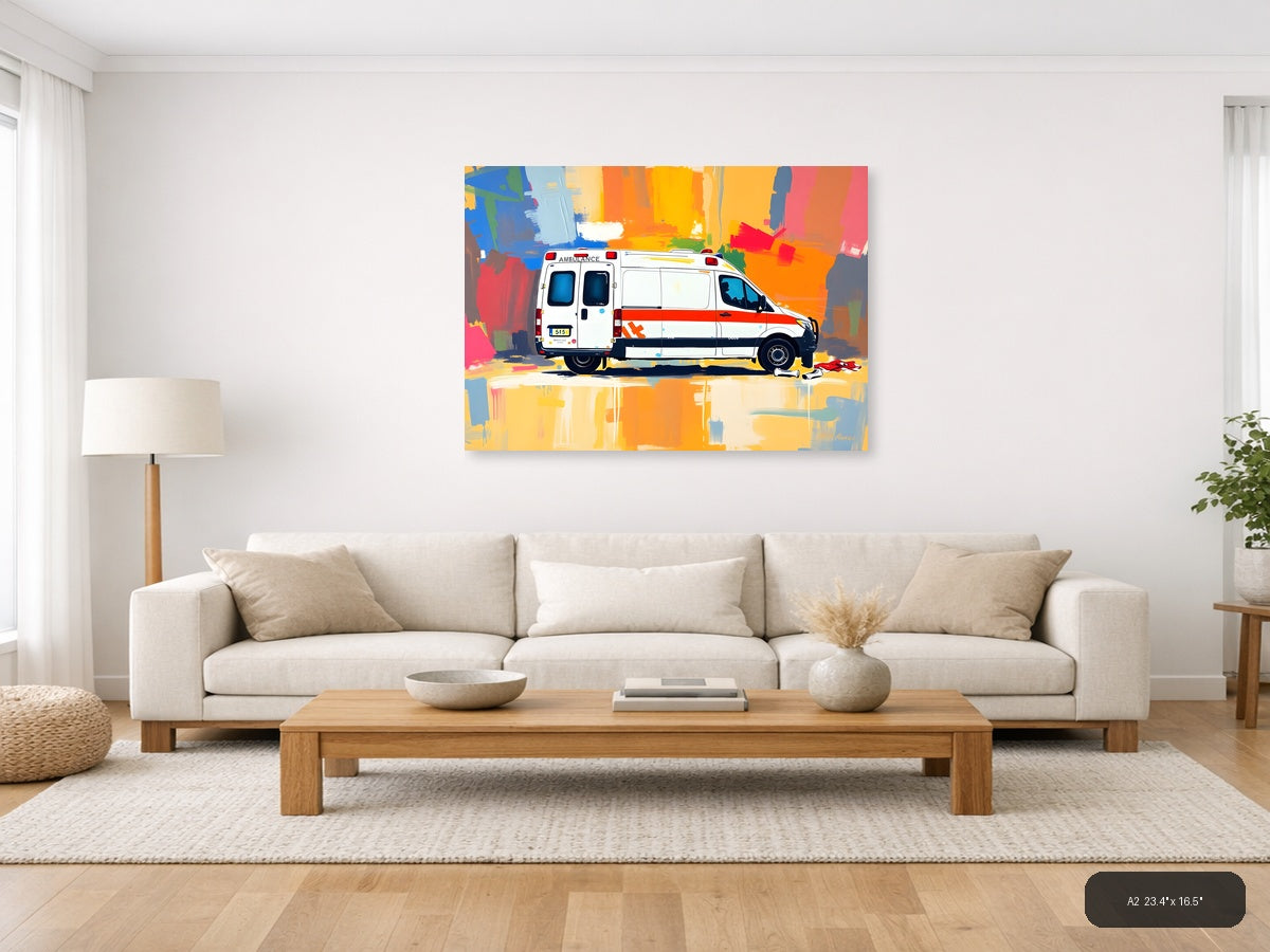 Colorful Abstract Ambulance Emergency Vehicle Wall Art — A2 / Living Room
