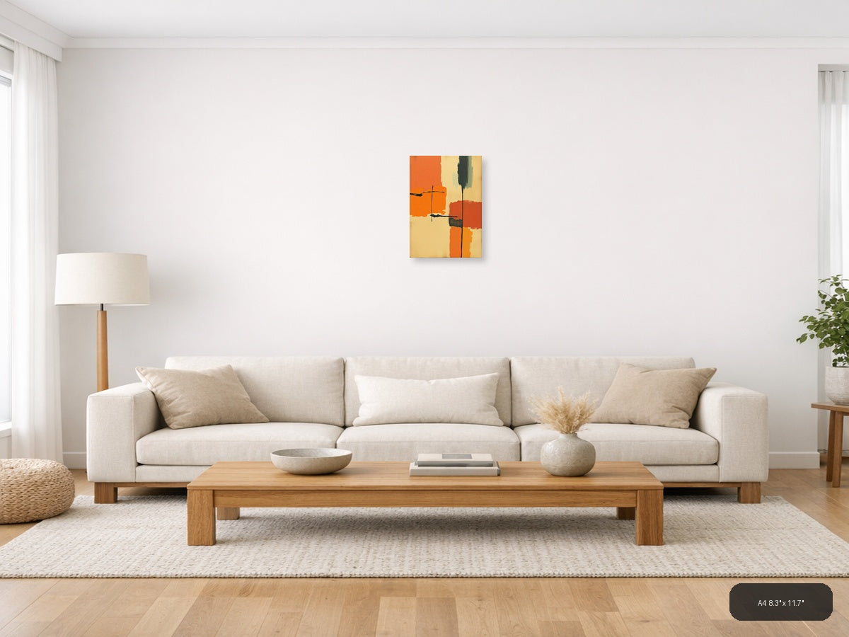 Vintage Abstract Cross Orange and Cream Wall Art — A4 / Living Room