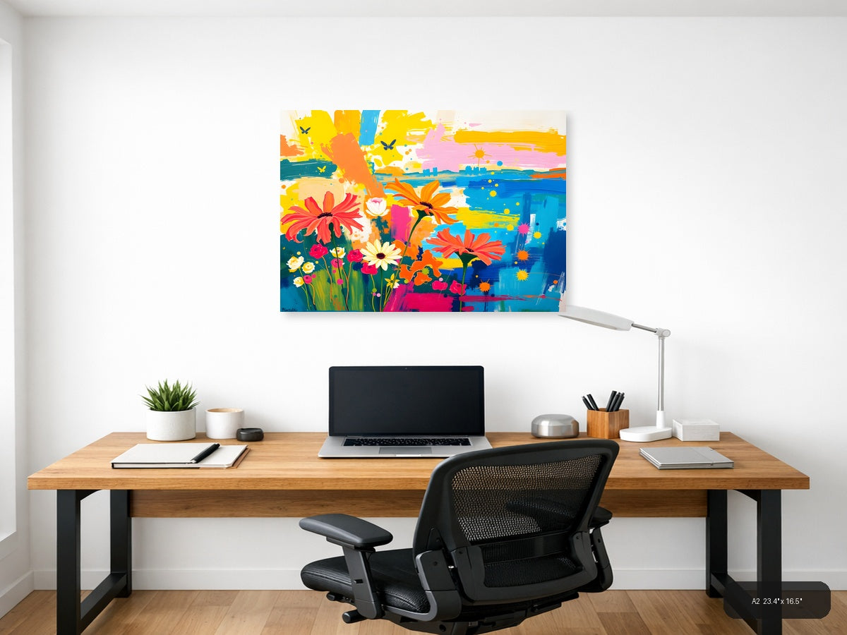 Vibrant Flower Garden Abstract Landscape Wall Art — A2 / Office