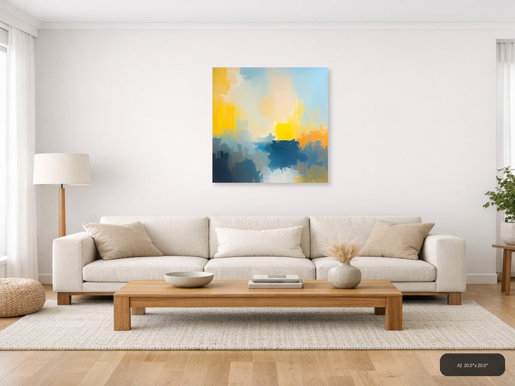 Abstract Waterfront Sunrise with Yellow Sky Wall Art — A2 / Living Room