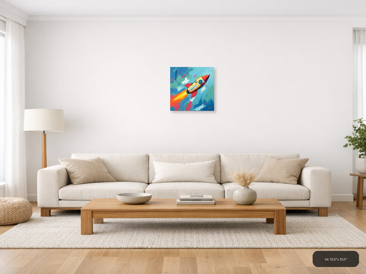 Colorful Rocket Launch Abstract Wall Art — A4 / Living Room