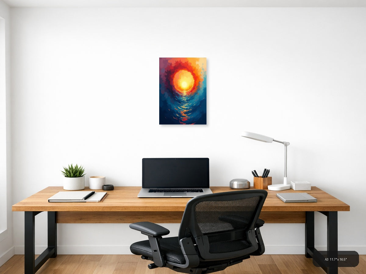 Abstract Golden Sun Portal Contemporary Wall Art — A3 / Office