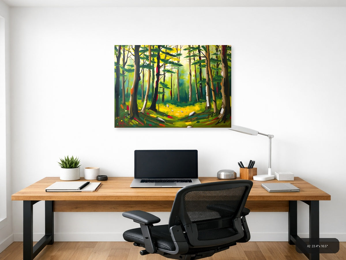 Abstract Forest Landscape with Vibrant Trees Wall Art — A2 / Office