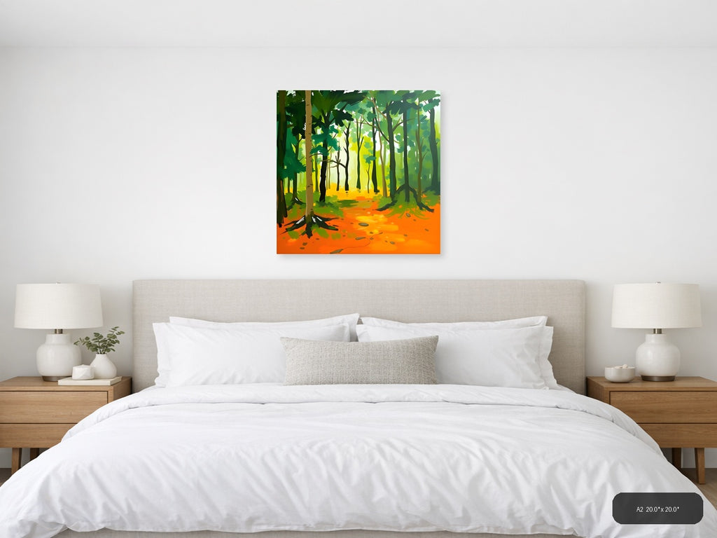Abstract Forest Path Orange Floor Modern Wall Art — A2 / Bedroom