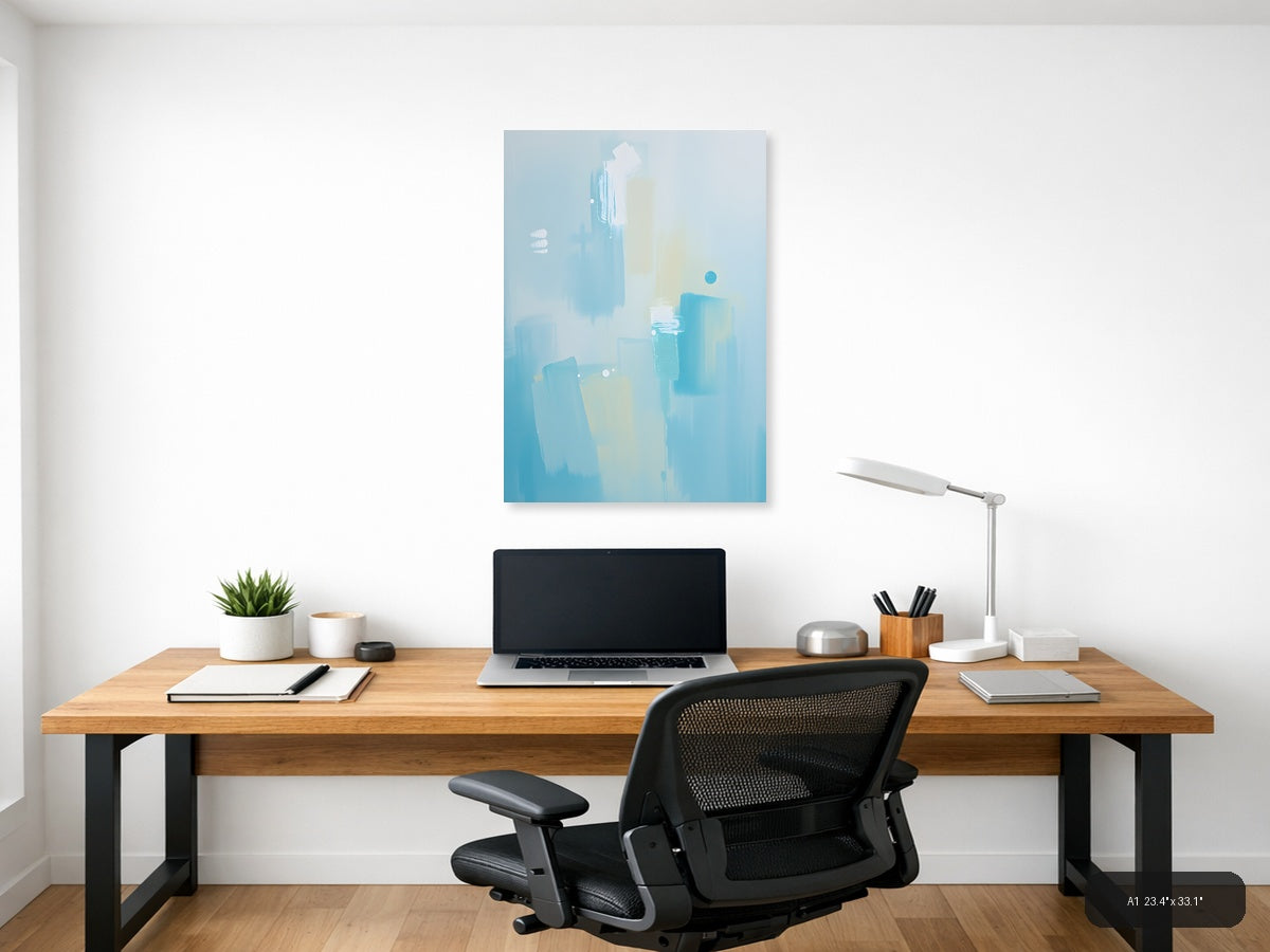 Abstract Blue and White Minimalist Composition Wall Art — A1 / Office