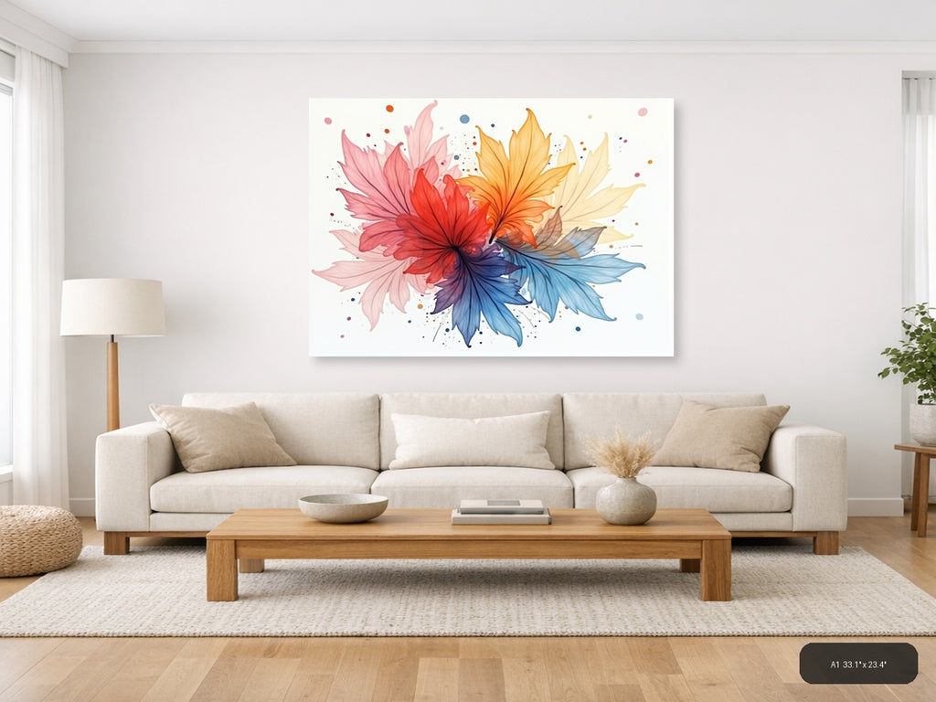 Colorful Watercolor Flower Burst Rainbow Wall Art — A1 / Living Room