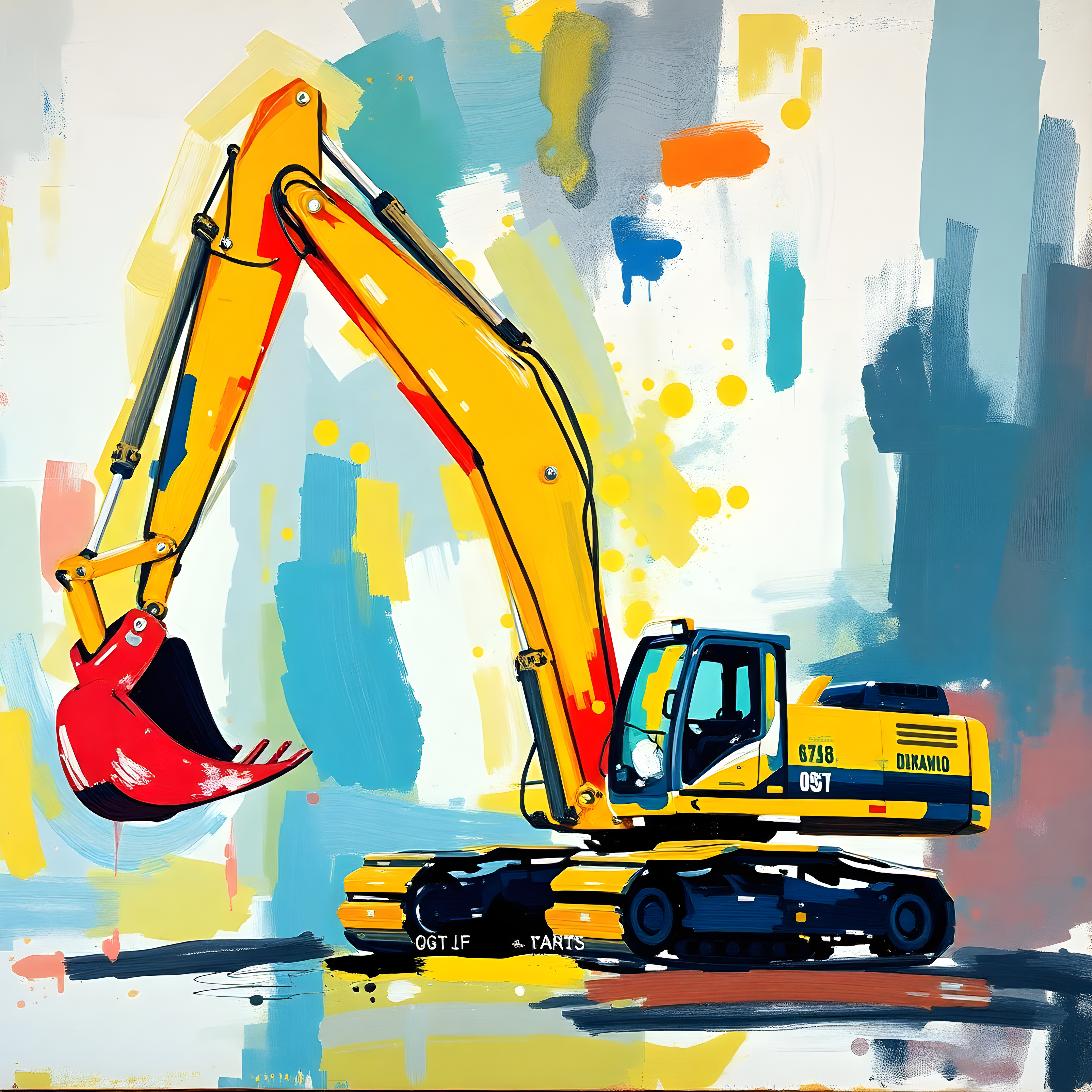 Yellow Excavator Abstract Construction Wall Art