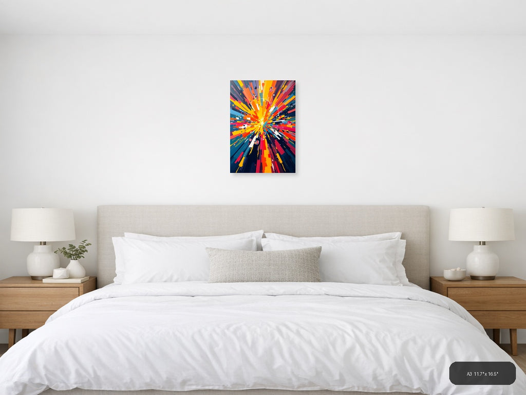 Vibrant Radial Burst Abstract Colorful Wall Art — A3 / Bedroom