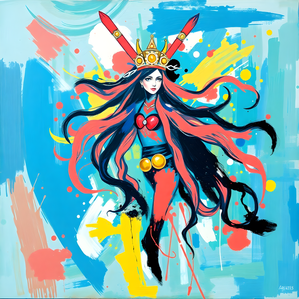 Vibrant Abstract Warrior Queen with Crown Wall Art