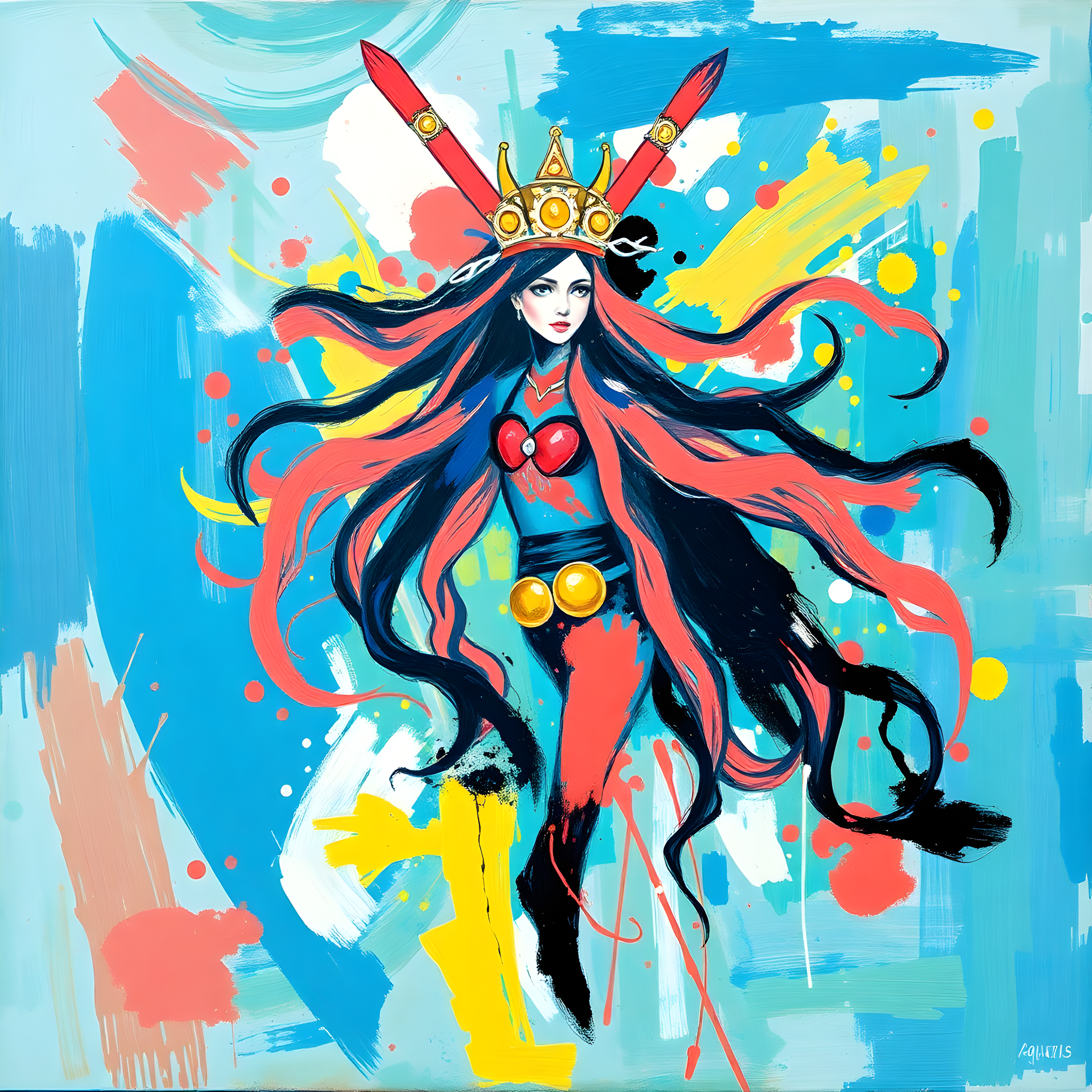 Vibrant Abstract Warrior Queen with Crown Wall Art