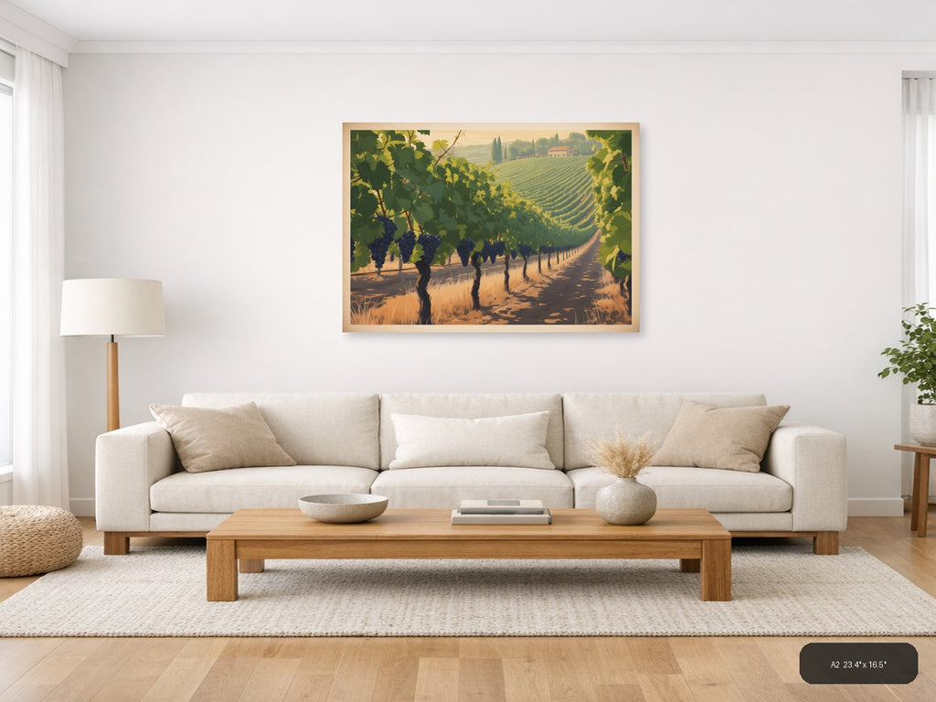 Vintage Tuscany Vineyard Landscape Wall Art — A2 / Living Room