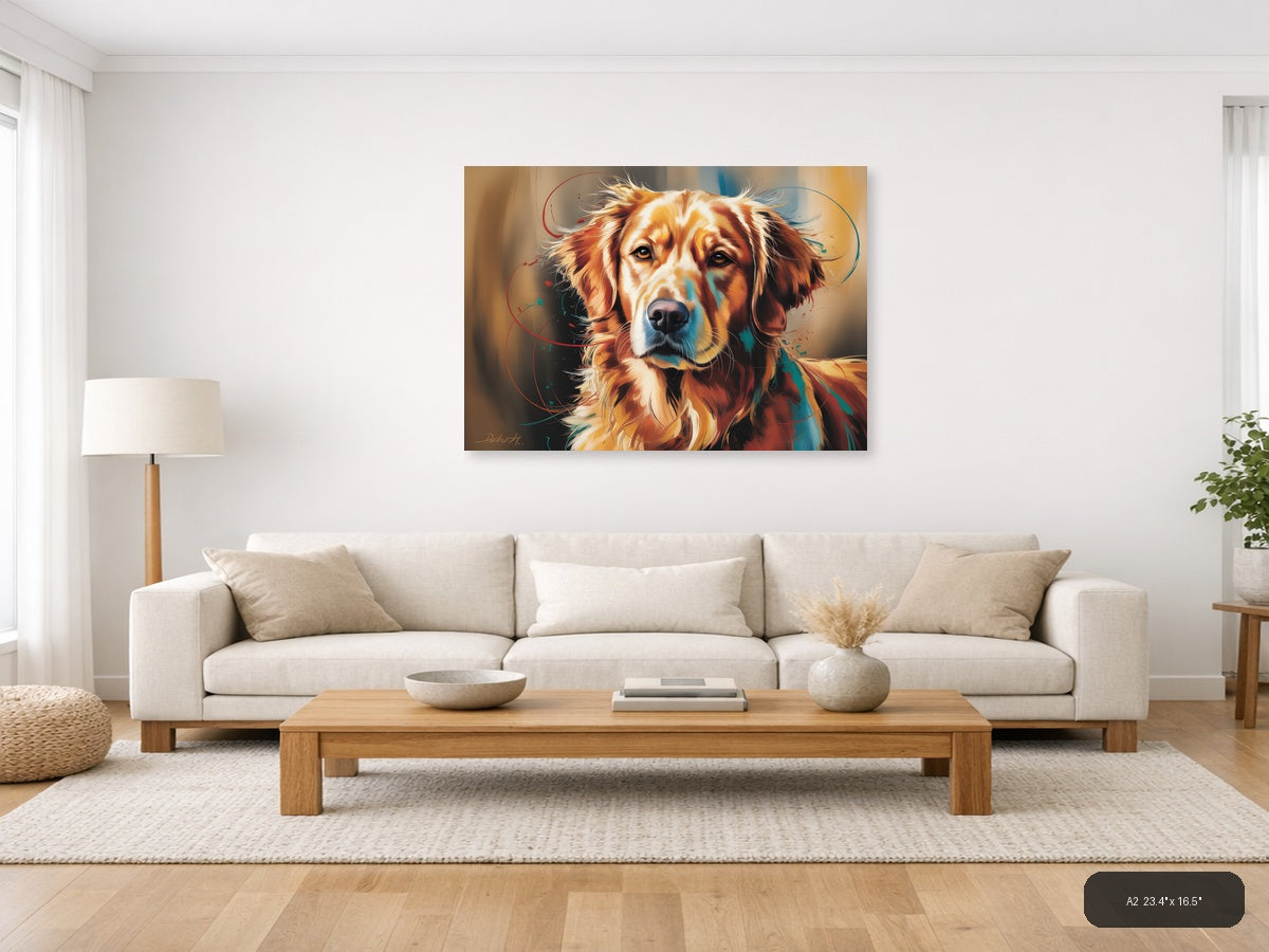 Abstract Golden Retriever Portrait - Modern Dog Wall Art — A2 / Living Room