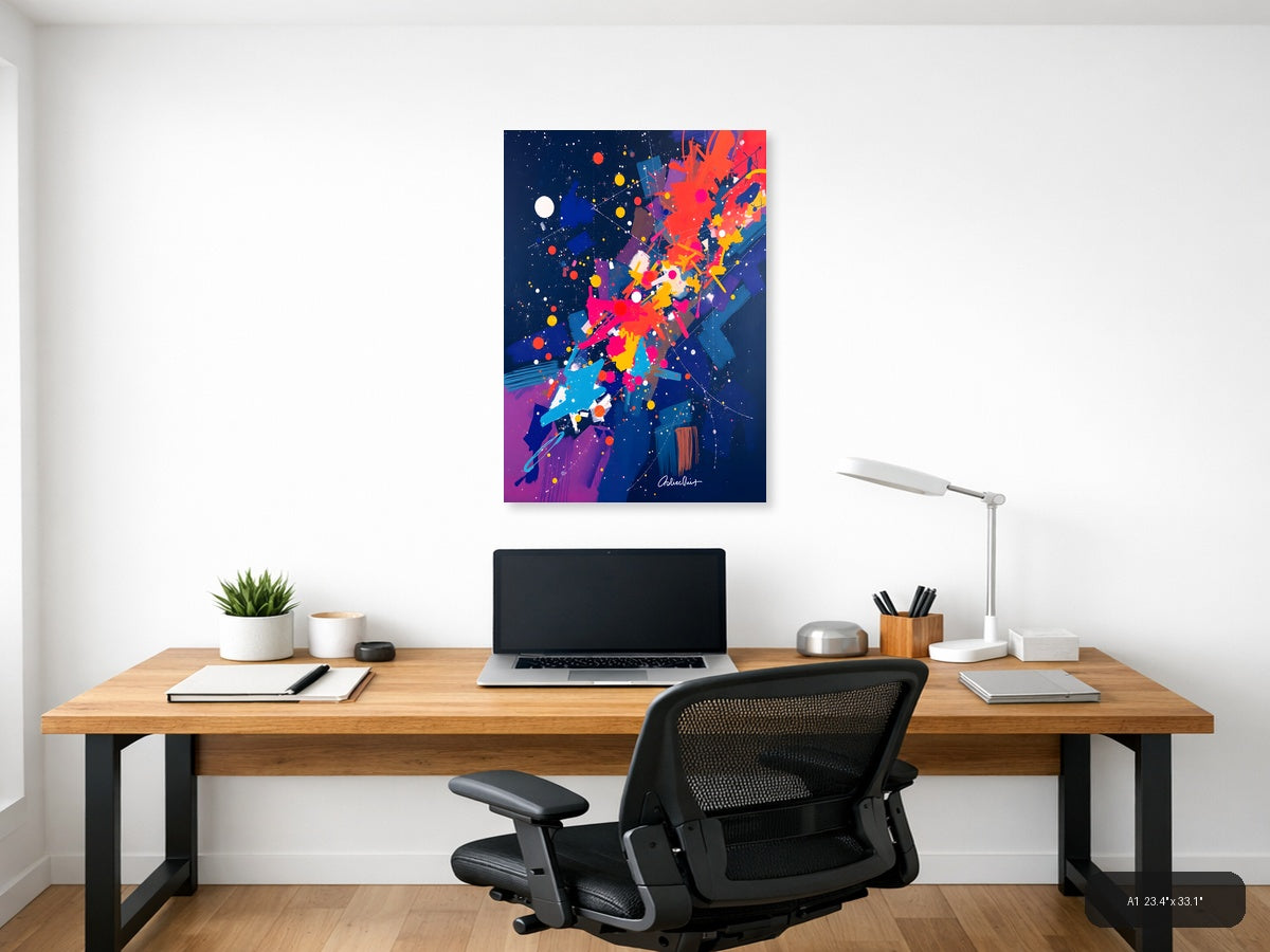Cosmic Explosion Abstract Colorful Stars Wall Art — A1 / Office