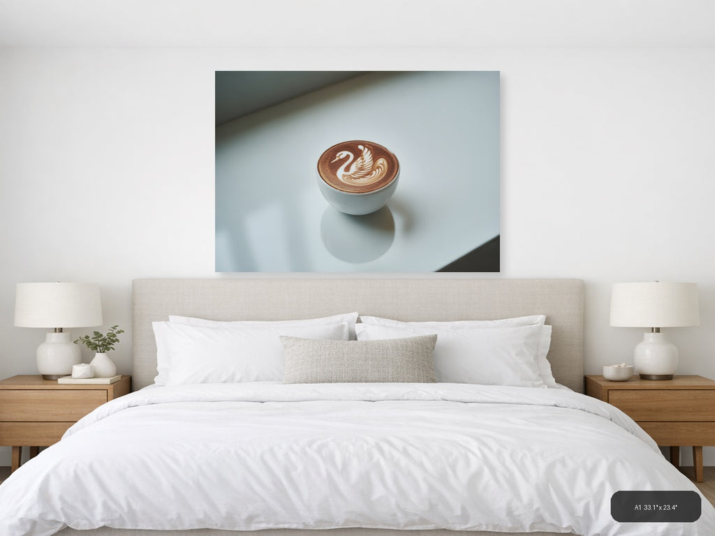 Minimalist Swan Latte Art Coffee Cup Wall Art — A1 / Bedroom