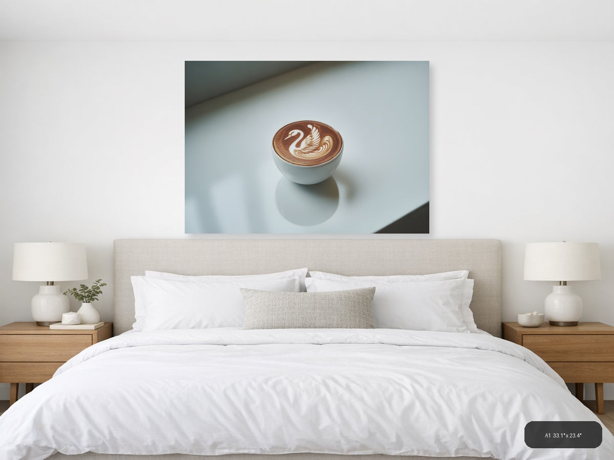 Minimalist Swan Latte Art Coffee Cup Wall Art — A1 / Bedroom