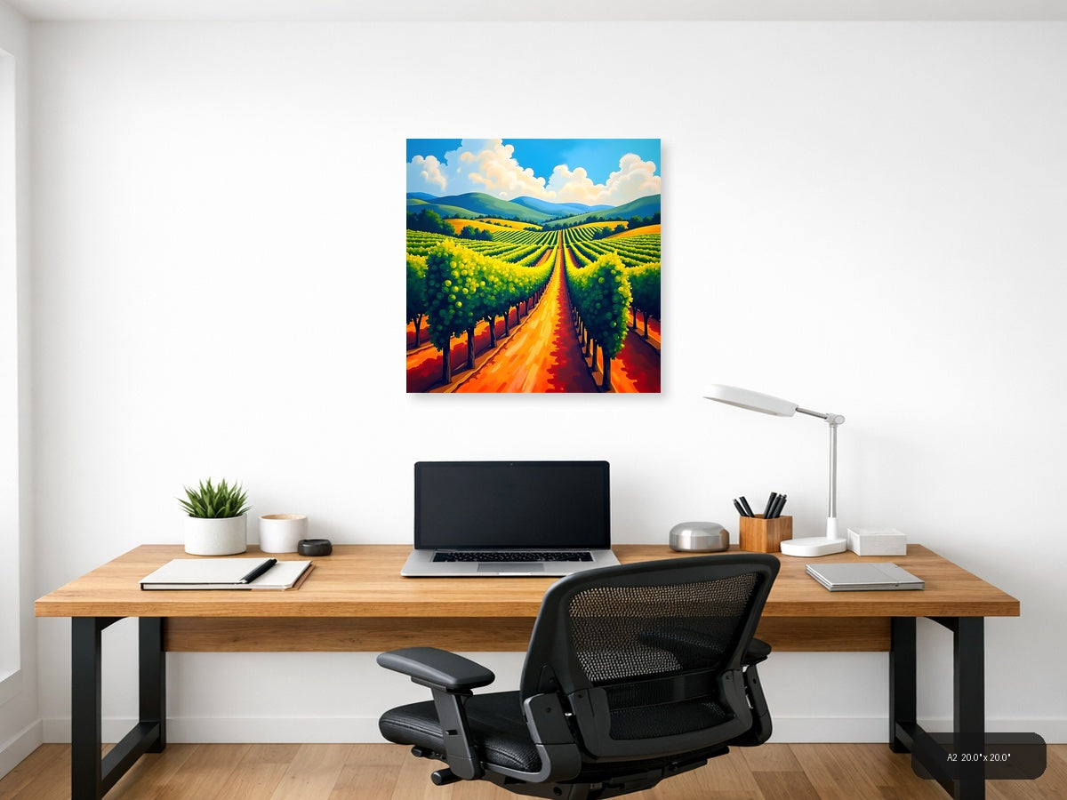 Vibrant Vineyard Rows Abstract Landscape Wall Art — A2 / Office