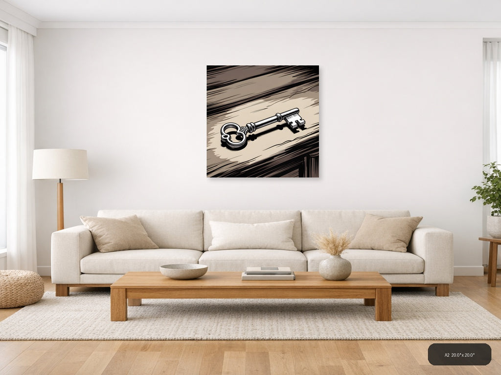 Ornate Skeleton Key Line Art Wall Art — A2 / Living Room