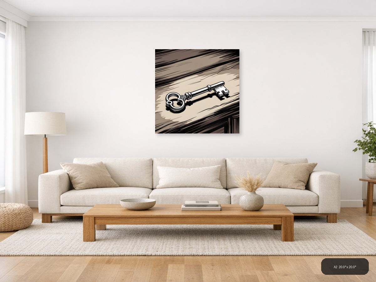 Ornate Skeleton Key Line Art Wall Art — A2 / Living Room