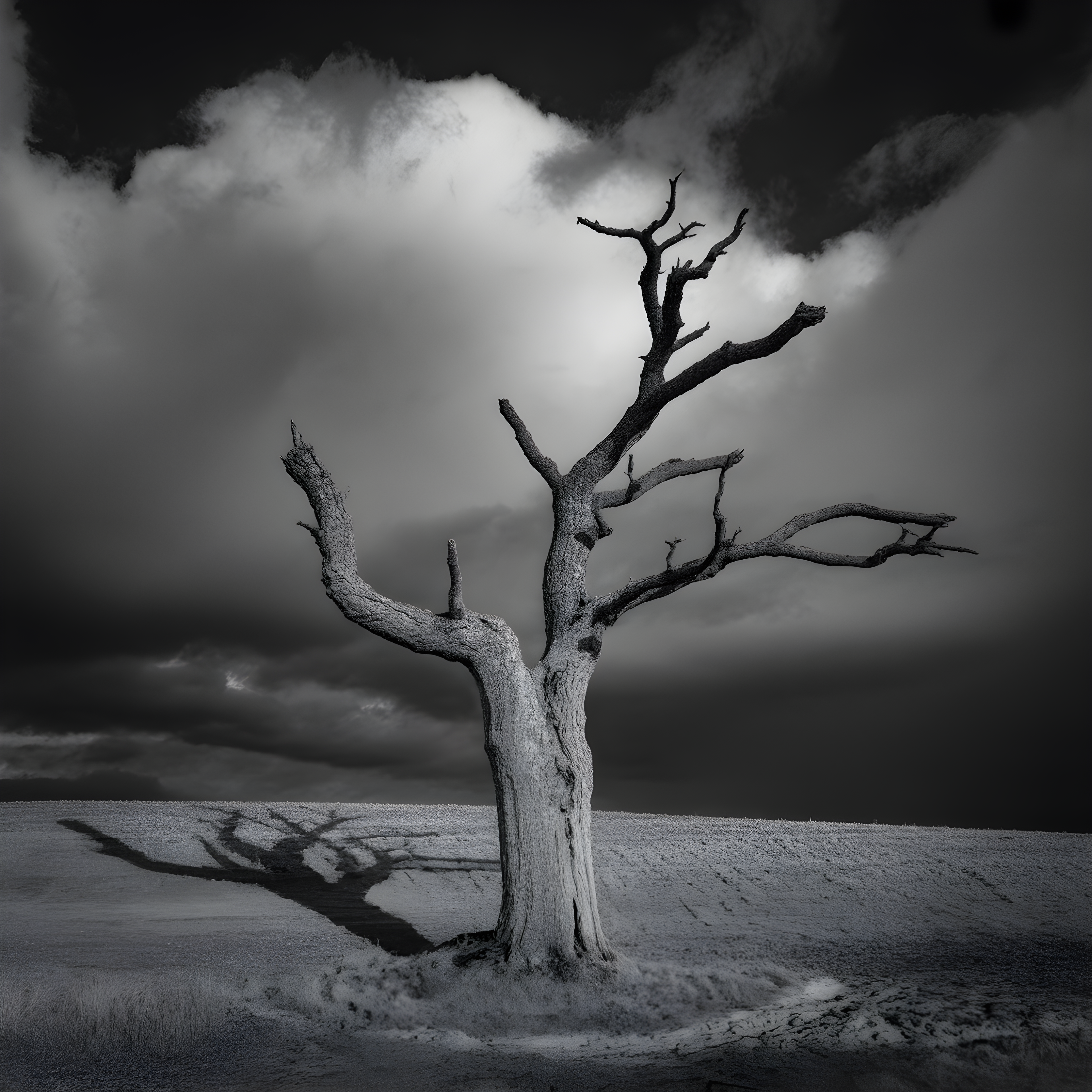 Dead Tree in Desert Landscape Black and White Photography Wall Art