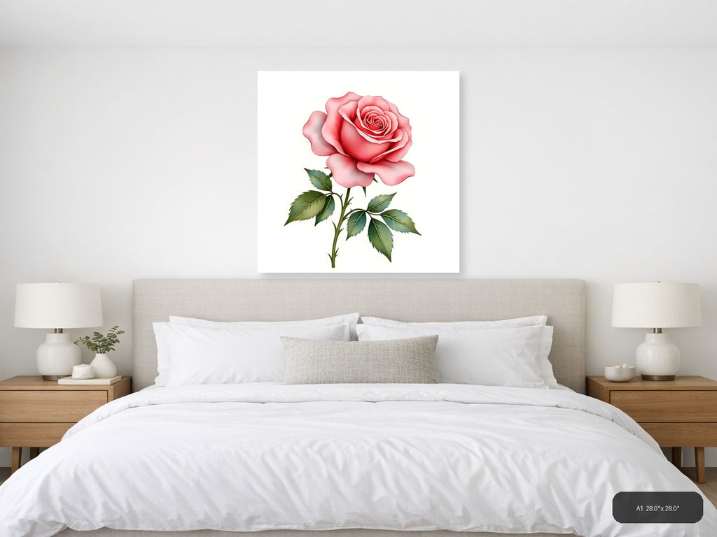 Pink Rose Watercolor Illustration Wall Art — A1 / Bedroom