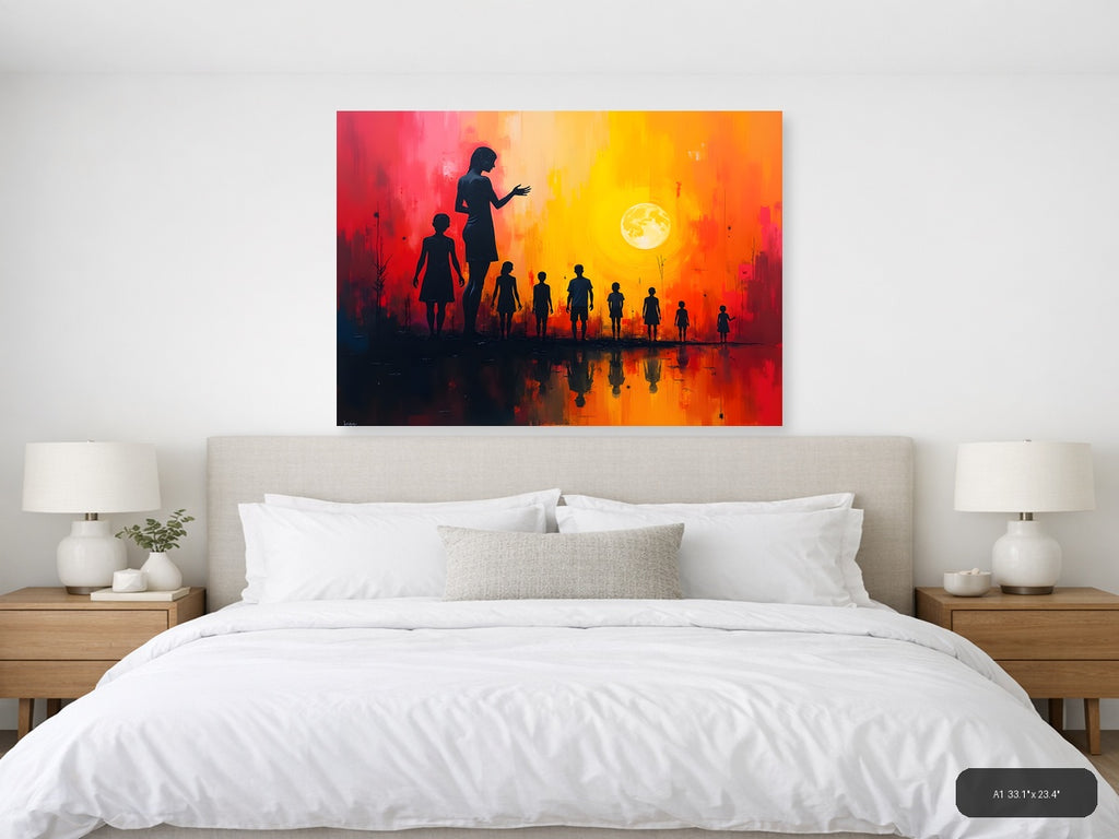 Abstract Silhouettes Sunset Moon Reflection Wall Art — A1 / Bedroom