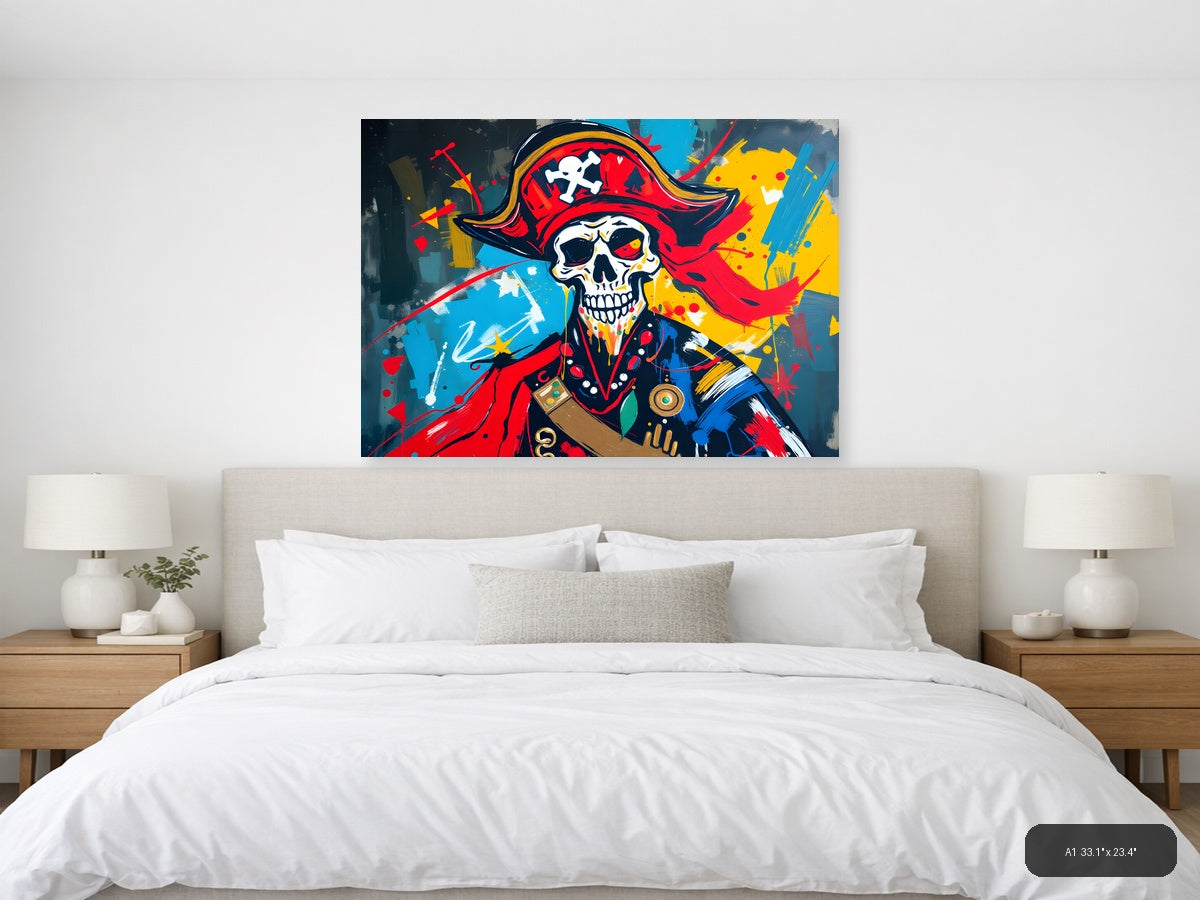 Pirate Skull Red Abstract Canvas Wall Art — A1 / Bedroom