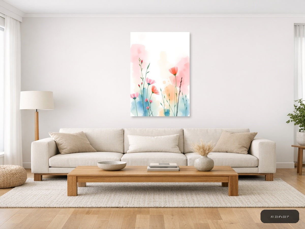 Watercolor Pink Carnations Flowers Portrait Wall Art — A1 / Living Room