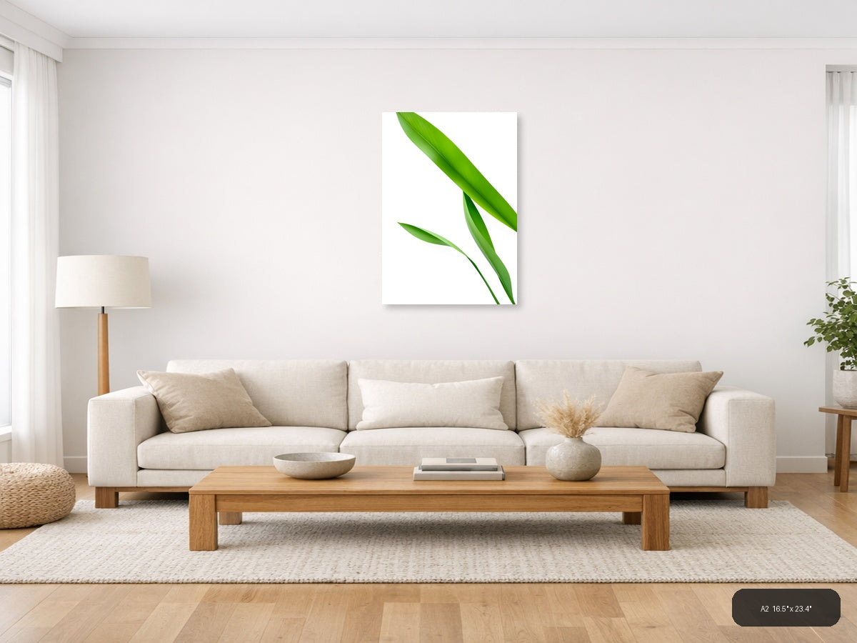 Minimalist Green Leaves Portrait Wall Art — A2 / Living Room