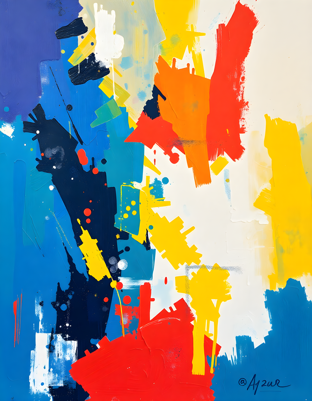 Bold Abstract Expressionist Composition with Primary Colors Wall Art