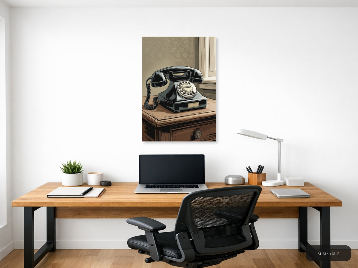 Vintage Rotary Telephone Illustration Wall Art — A1 / Office
