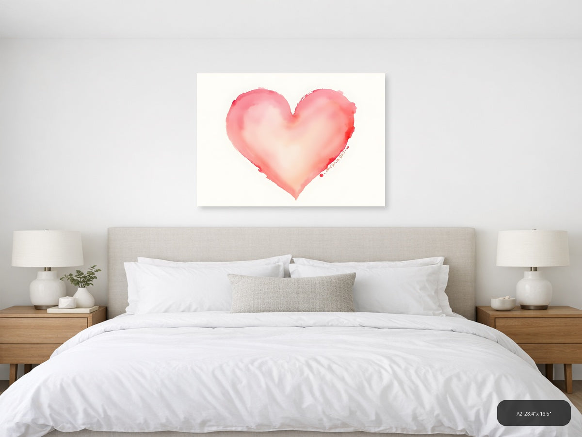 Pink Watercolor Heart Wall Art — A2 / Bedroom