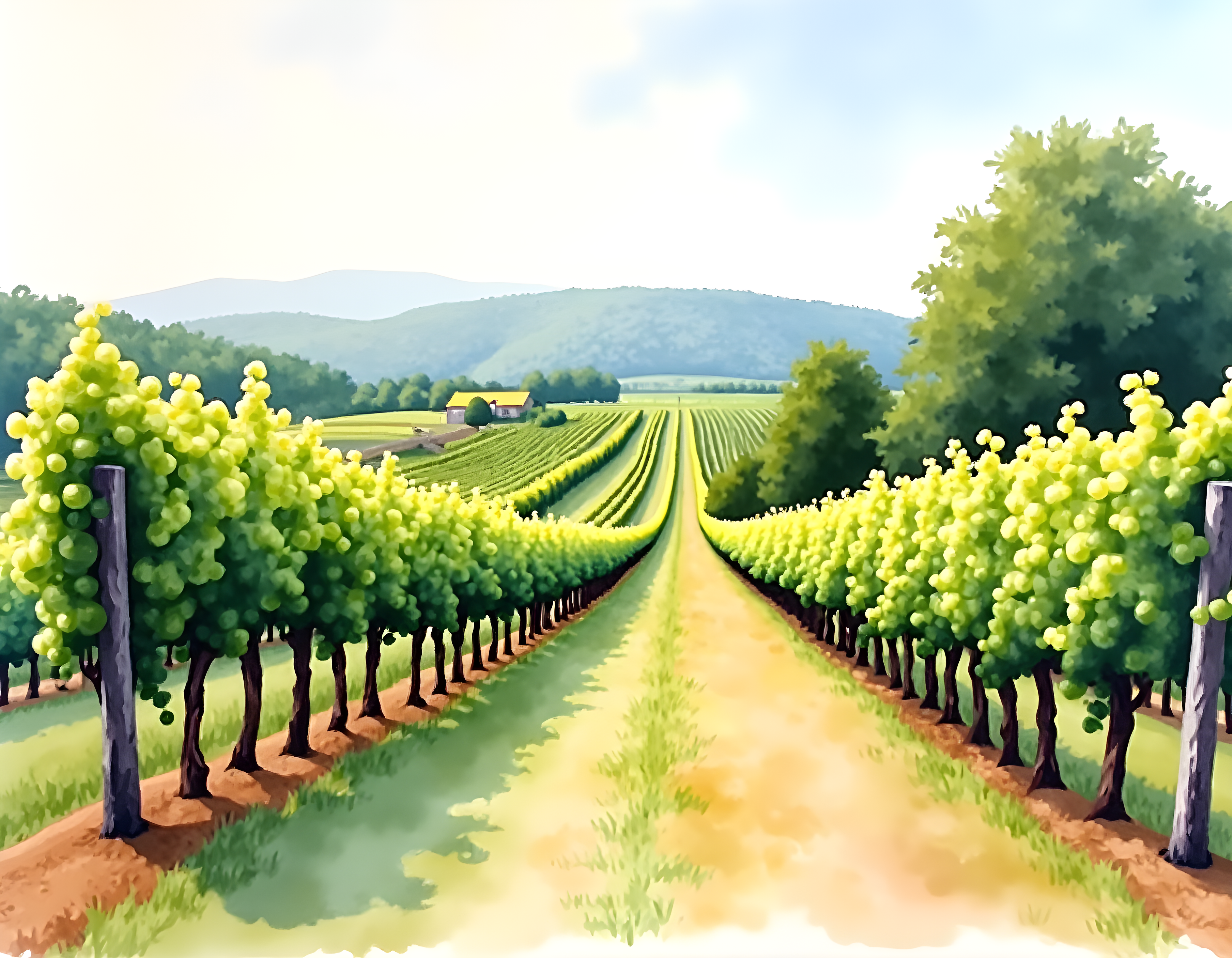 Vineyard Path Watercolor Landscape Wall Art