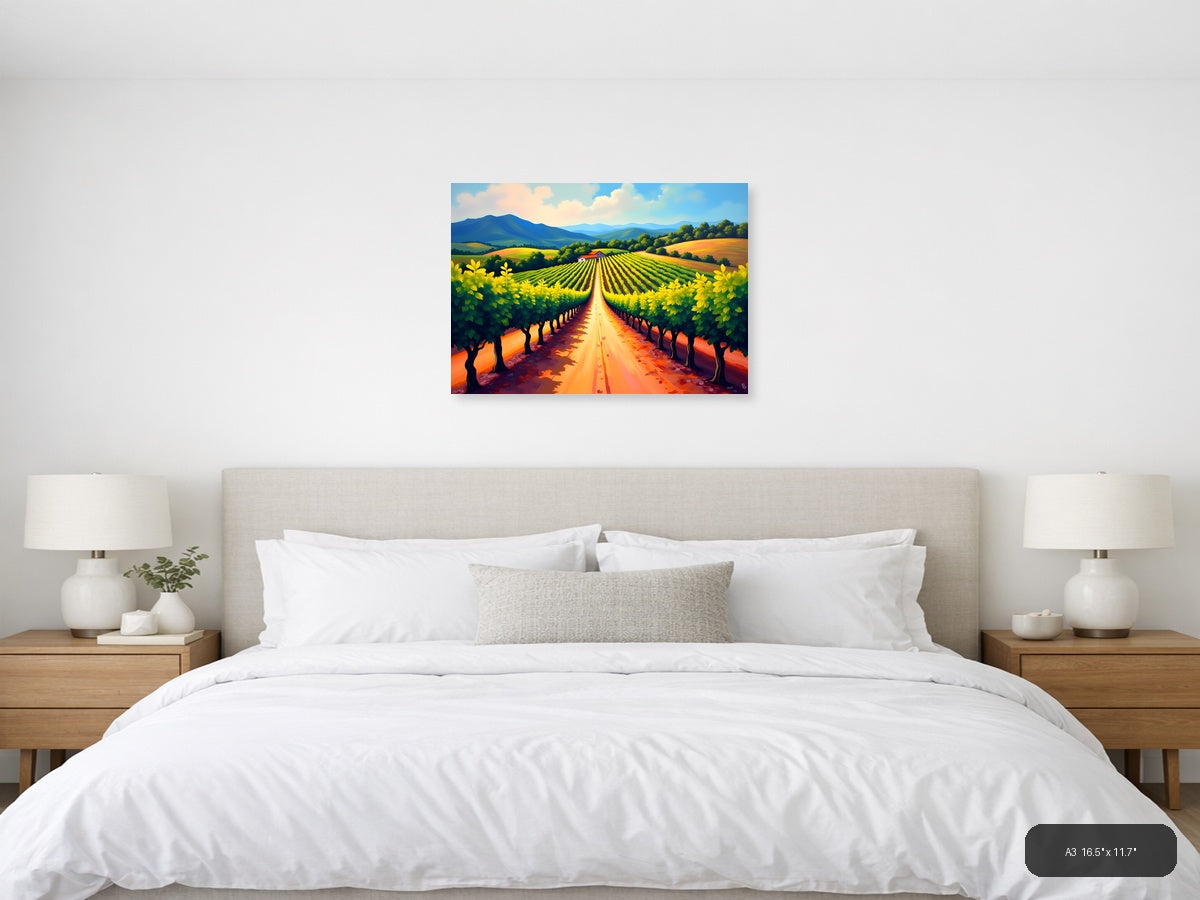 Vineyard Path Abstract Landscape Wall Art — A3 / Bedroom