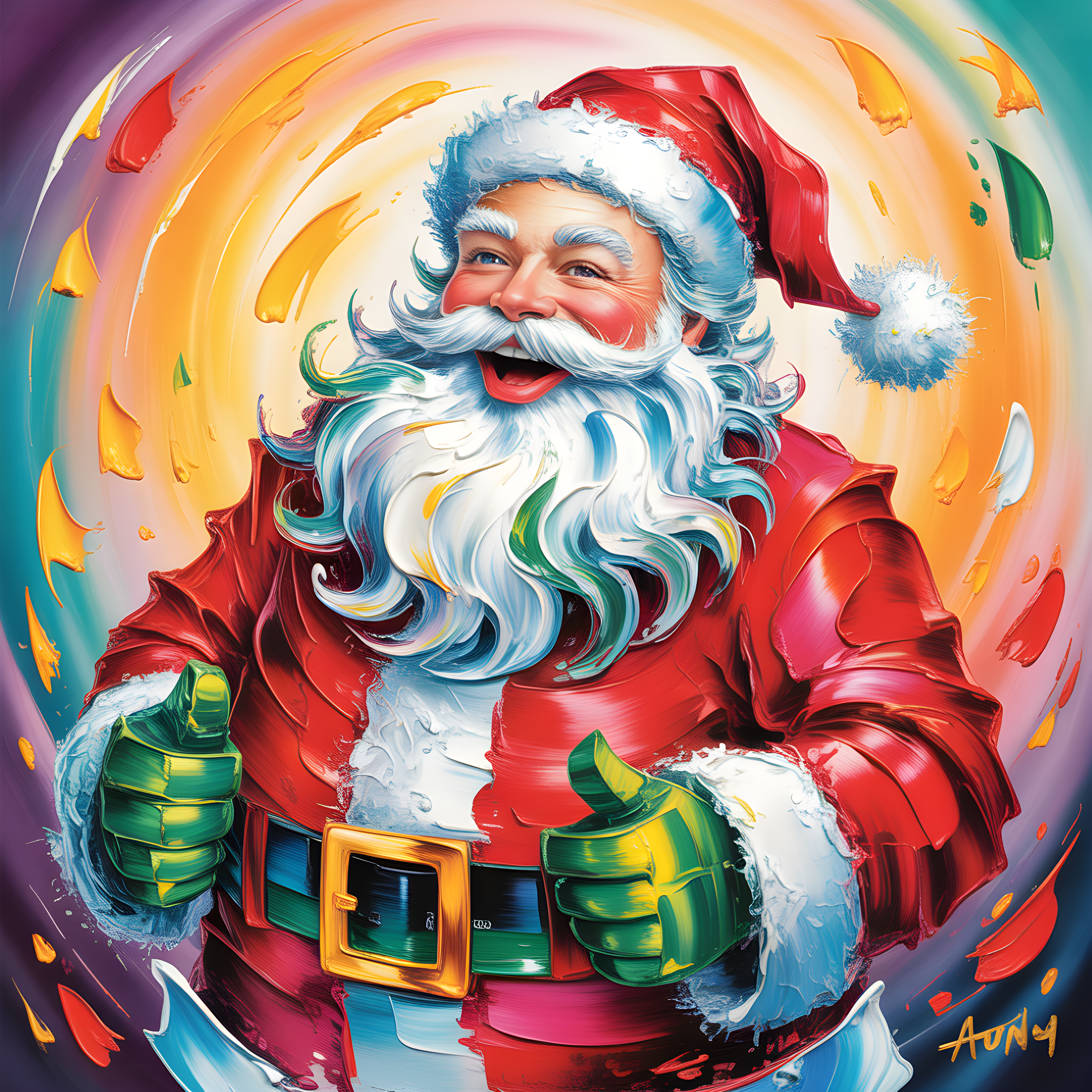 Colorful Abstract Santa Portrait Wall Art