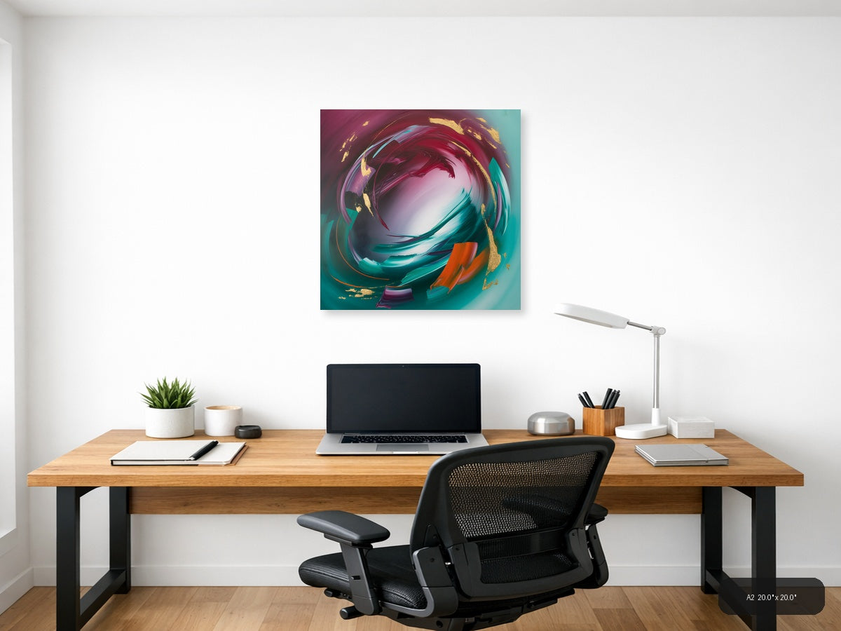 Abstract Swirl in Teal, Magenta & Gold Wall Art — A2 / Office