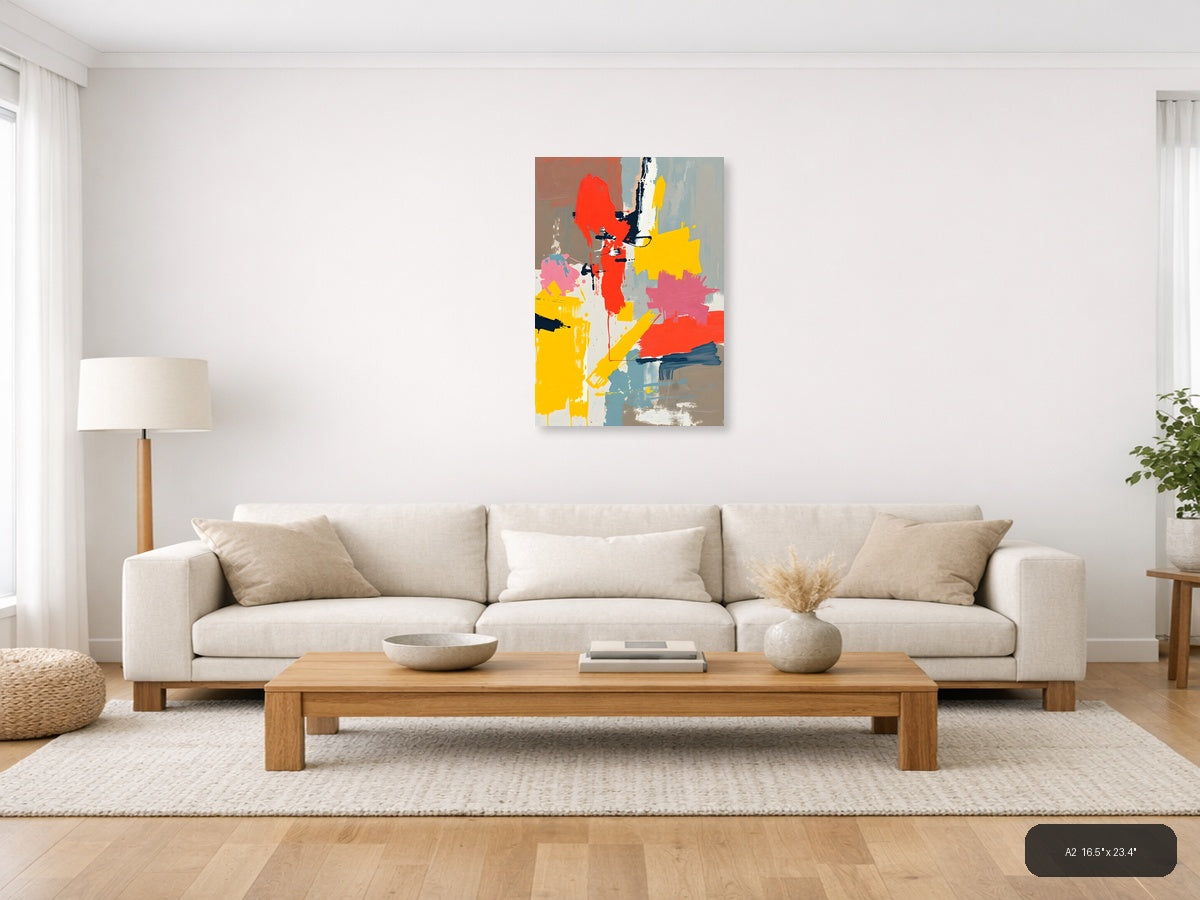 Abstract Silhouette Red Yellow Blue Portrait Wall Art — A2 / Living Room