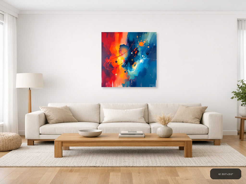 Abstract Cosmic Energy Orange Blue Wall Art — A2 / Living Room
