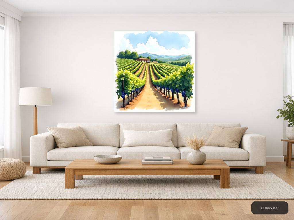 Vineyard Landscape Watercolor Wall Art — A1 / Living Room
