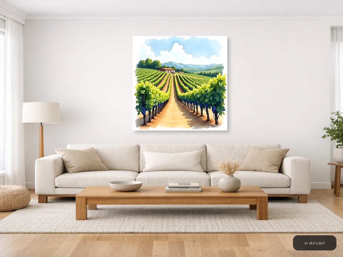 Vineyard Landscape Watercolor Wall Art — A1 / Living Room