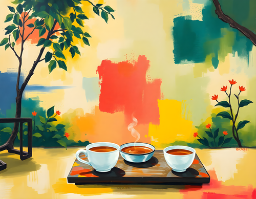 Abstract Coffee Cup Garden - Vibrant Modern Wall Art