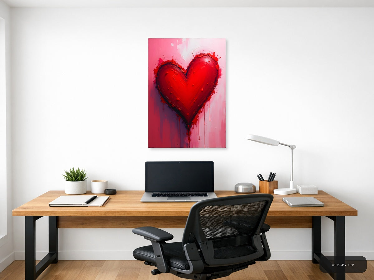 Abstract Red Heart with Dripping Paint Wall Art — A1 / Office