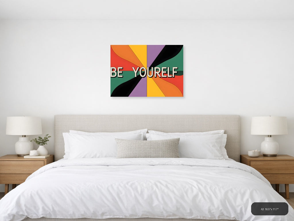 Be Yourself Retro Rainbow Burst Photography Wall Art — A3 / Bedroom