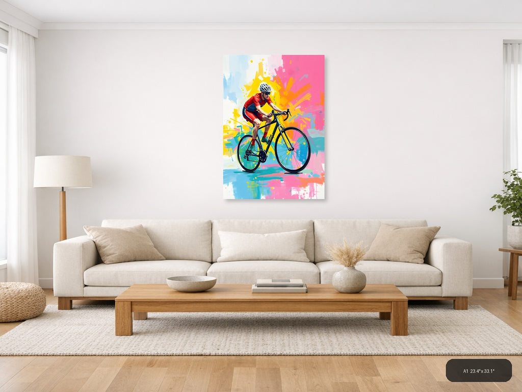 Cyclist in Motion Abstract Splatter Wall Art — A1 / Living Room
