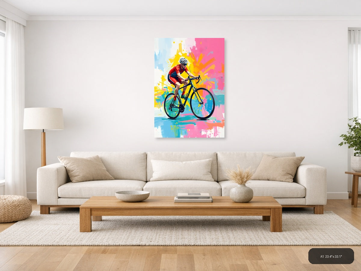 Cyclist in Motion Abstract Splatter Wall Art — A1 / Living Room