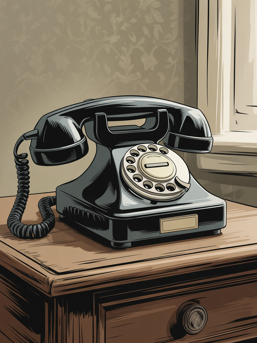 Vintage Rotary Telephone Illustration Wall Art