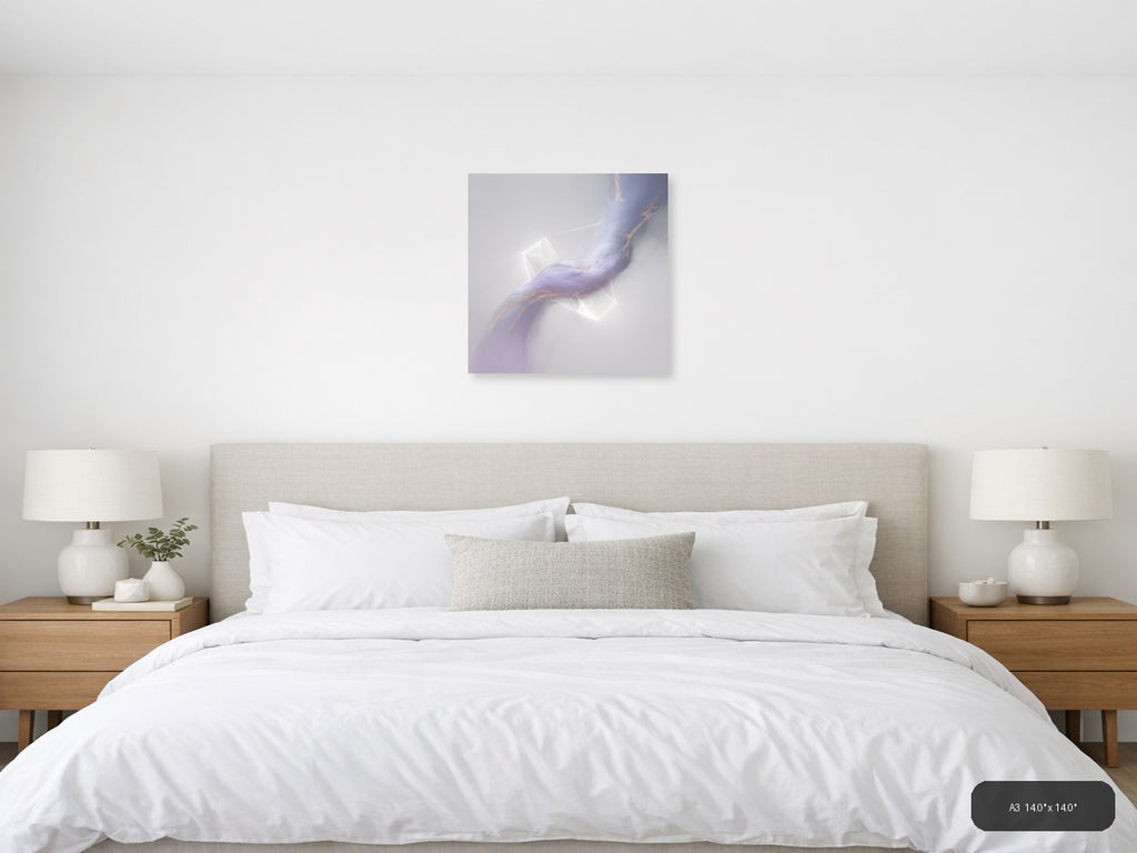 Abstract Lavender Flow with Gold Accents Minimalist Wall Art — A3 / Bedroom