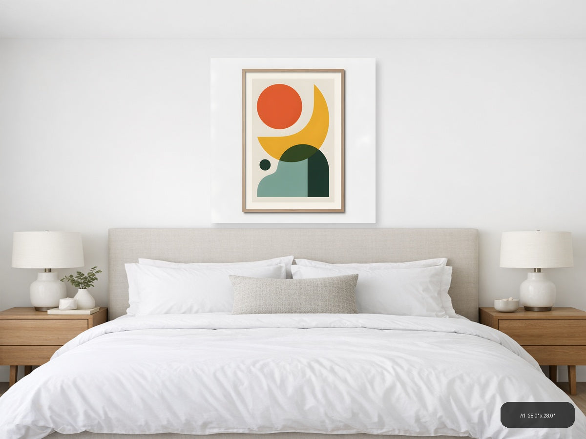 Minimalist Abstract Shapes with Sun and Moon Wall Art — A1 / Bedroom